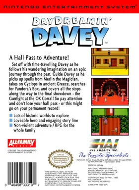 Day Dreamin' Davey (USA) box cover back